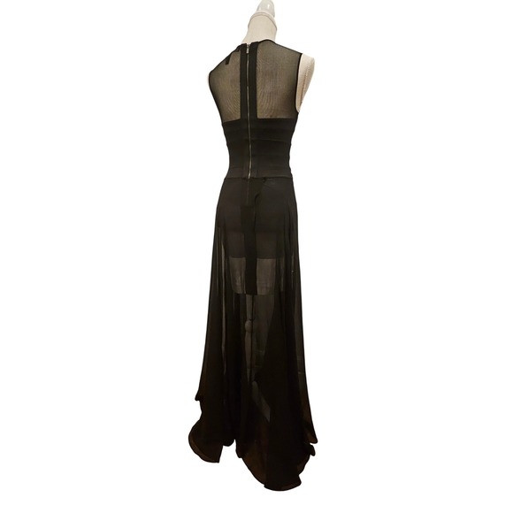 BCBGMAXAZRIA ALAI Black Sheer Chiffon Illusion Waist Maxi Dress Evening Gown XS - Picture 5 of 11
